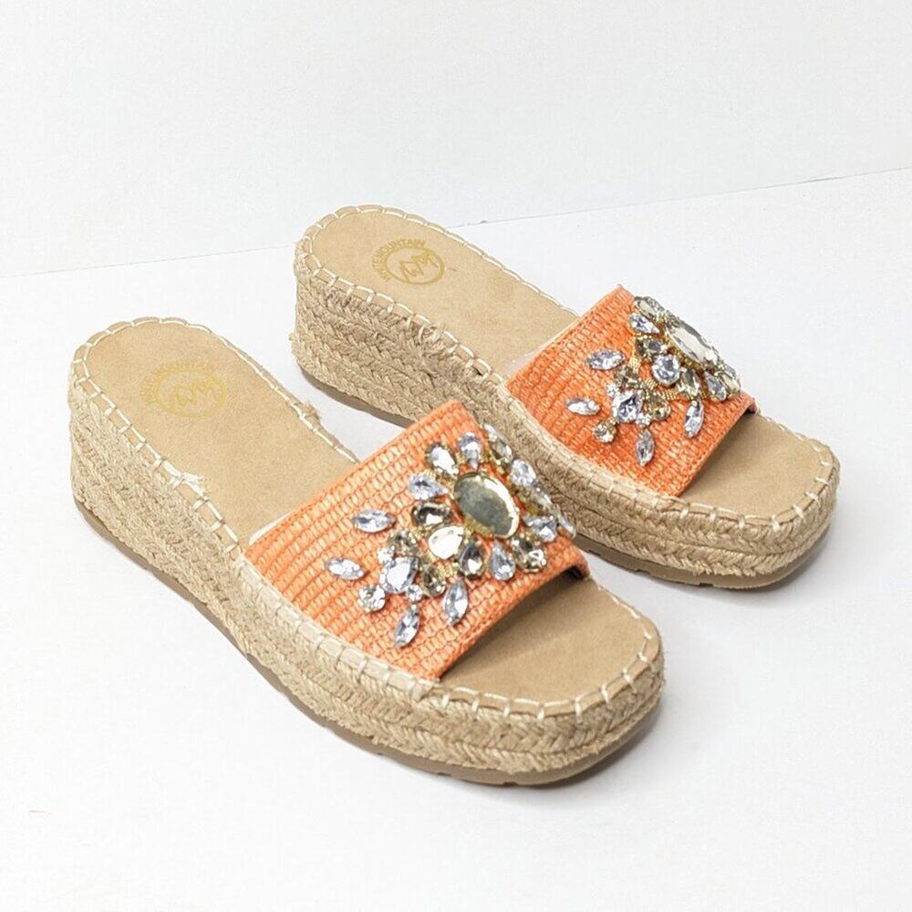 White Mountain Stitch Wedge Sandals, Cantaloupe, Women's 6
